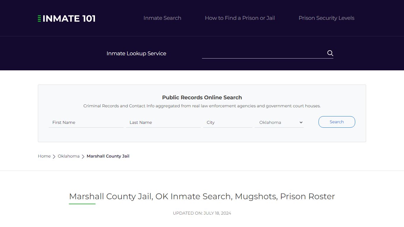 Marshall County Jail, OK Inmate Search, Mugshots, Prison Roster