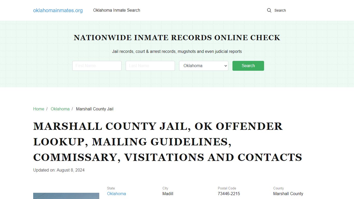 Marshall County Jail, OK: Inmate Search Options, Visitations, Contacts